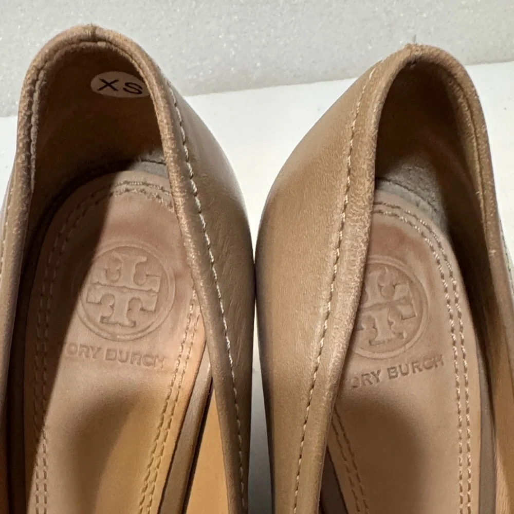 Tory Burch Brown Heels with Gold Logo